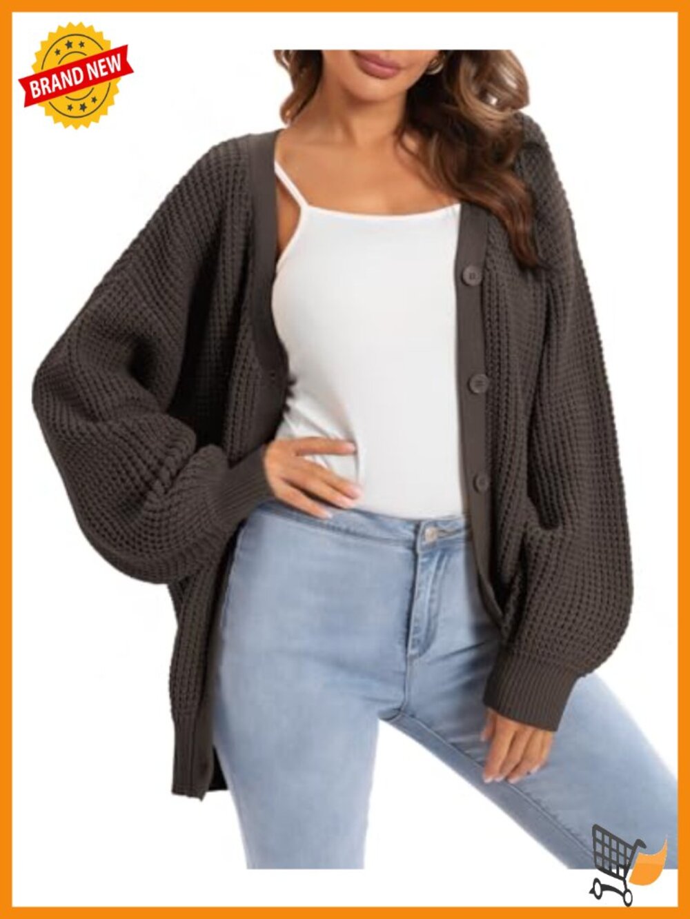 100% Cotton Oversized Cardigan Sweater Button V-Neck Chunky Knit